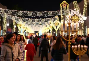 Families celebrating during the San Diego holiday events with lights and festivities.