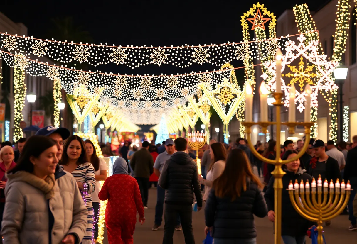Families celebrating during the San Diego holiday events with lights and festivities.