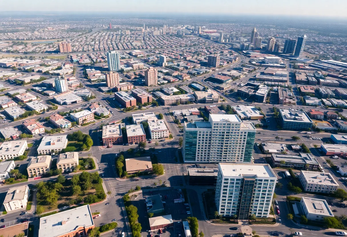 Aerial view of commercial properties in San Diego