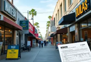 A vibrant street filled with small businesses in San Diego