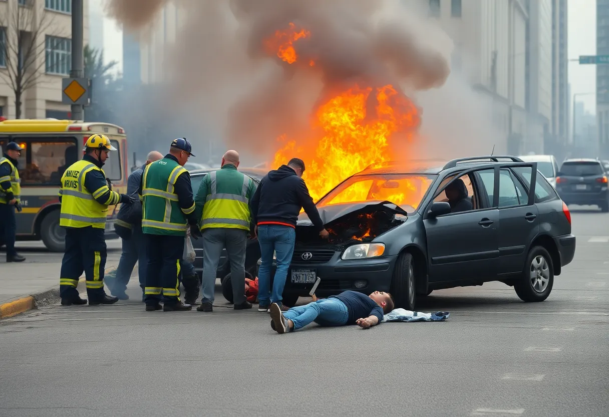 Emergency responders at the scene of a car crash in Scripps Ranch