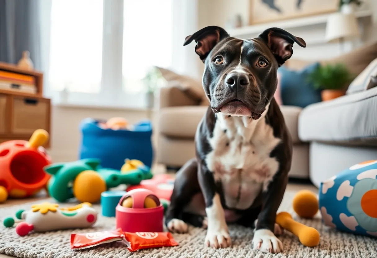 Shadow, a gentle Pit Bull Terrier mix, waiting for adoption