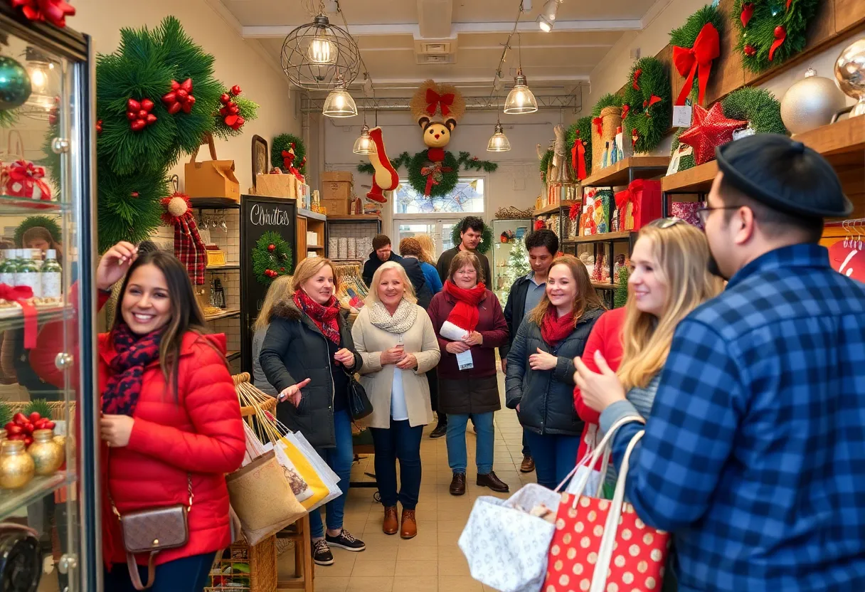 Crowd of shoppers supporting local businesses on Small Business Saturday in San Diego