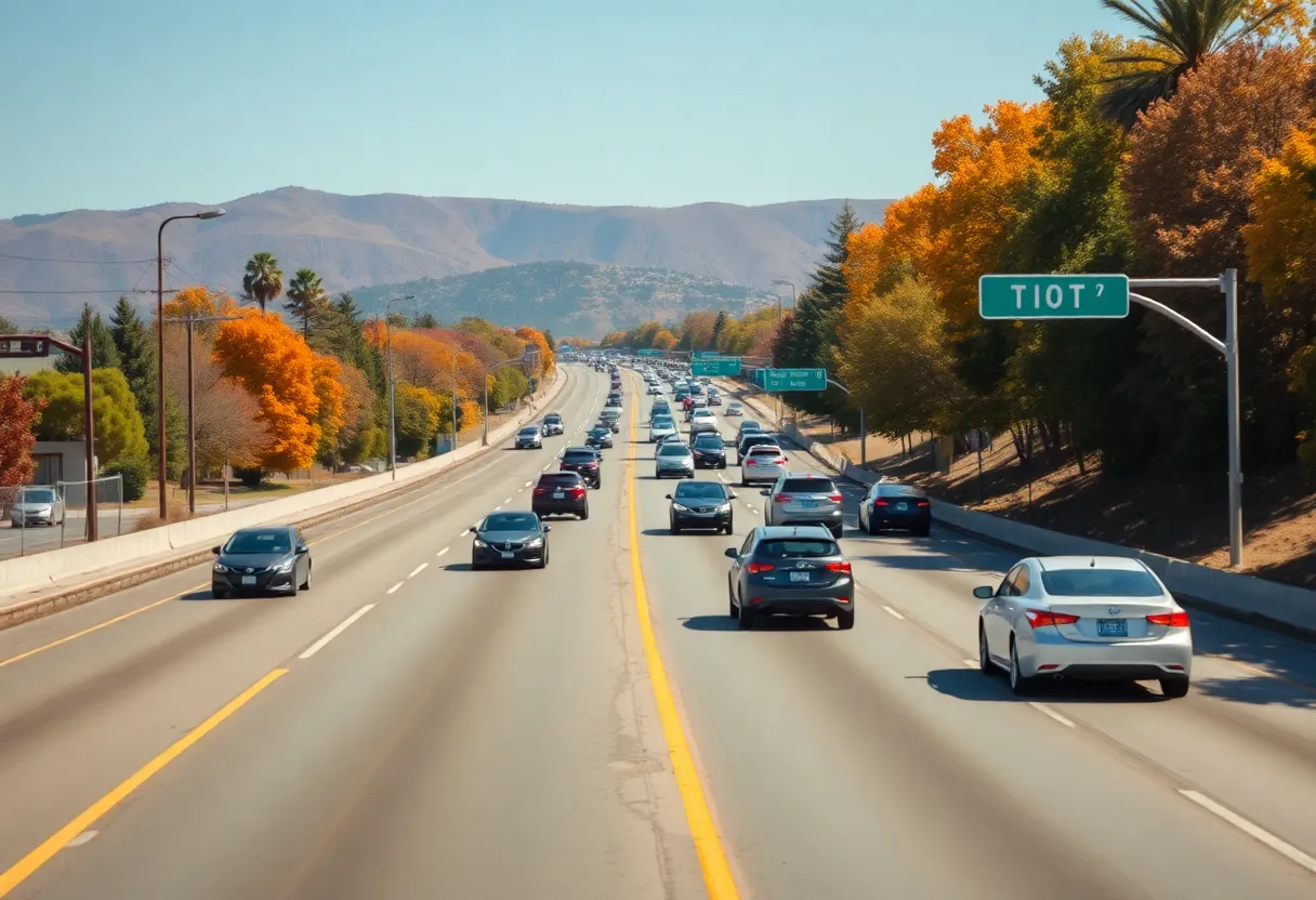 Busy highway in Southern California during Thanksgiving travel season