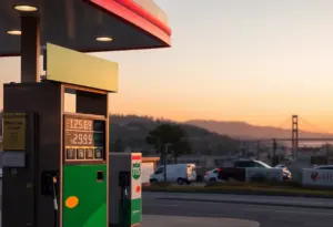 Gas station in San Francisco displaying gas prices