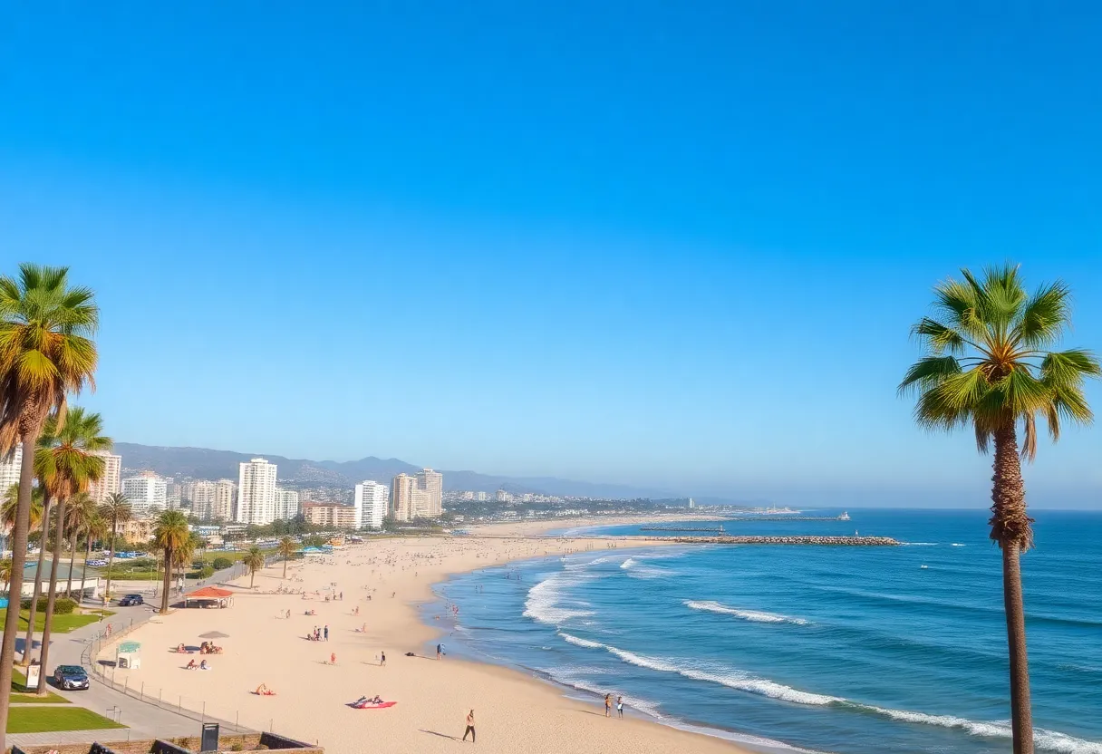 Sunny Thanksgiving day at San Diego beach with warm weather