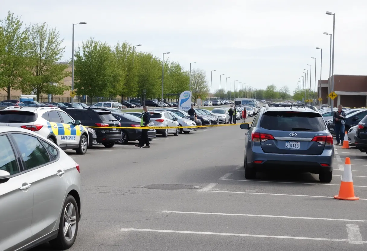 Scene of a traffic accident in a San Diego parking lot