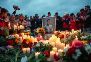 Candles and flowers tribute for Sebastian Barrie