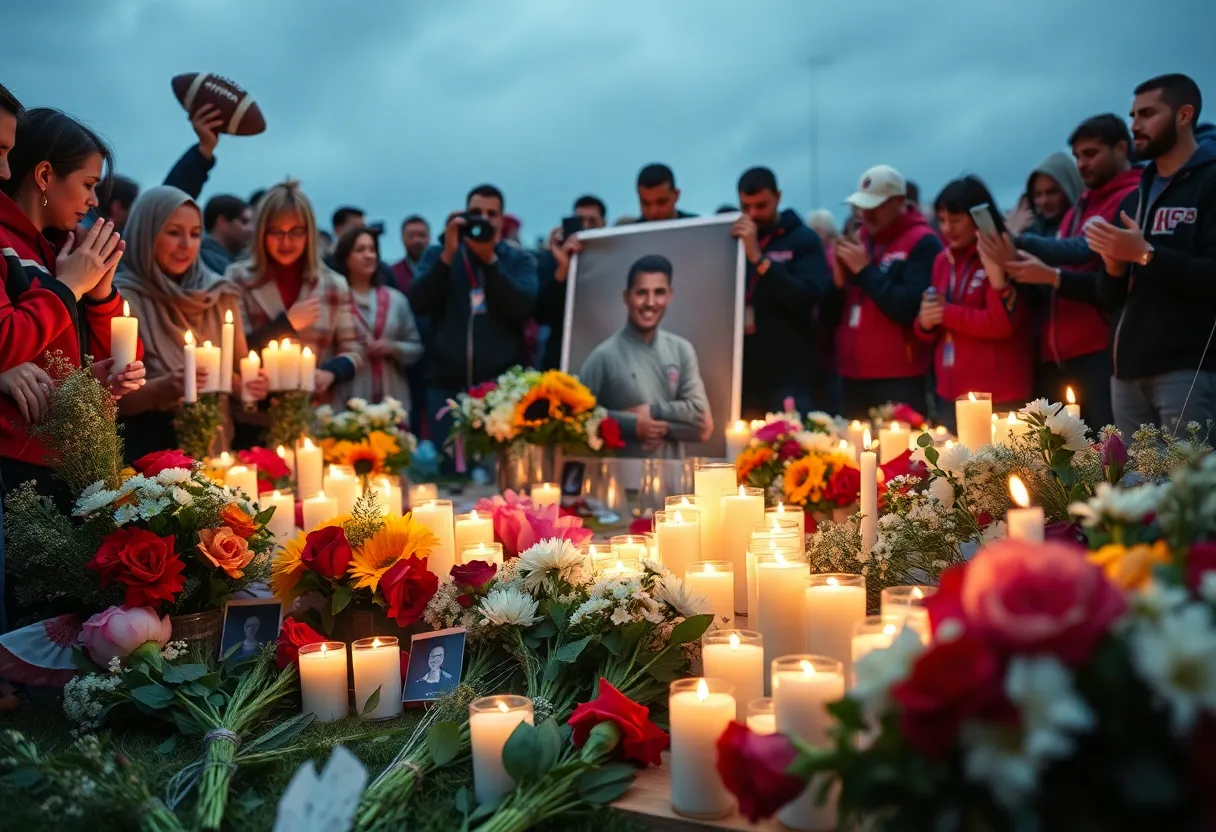 Candles and flowers tribute for Sebastian Barrie