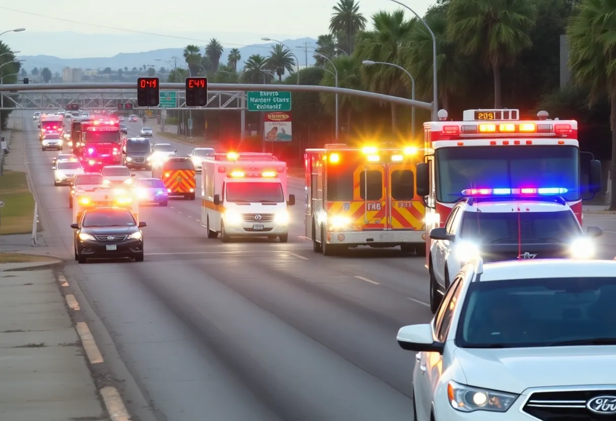 Emergency vehicles at a vehicle collision scene in San Diego