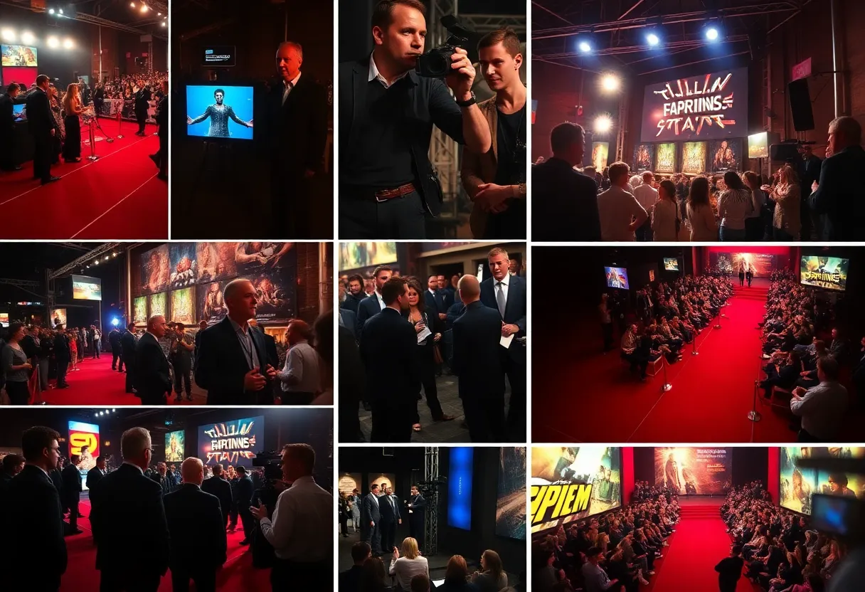Collage depicting various film festival scenes showcasing red carpets and networking events.