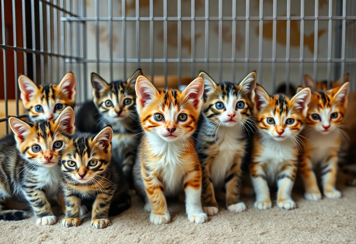 A playful group of kittens at San Diego Humane Society, waiting to be adopted.
