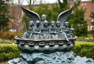 Bronze sculpture 'Angels Unawares' depicting migrants and refugees