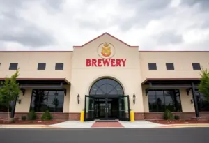 Exterior view of Anheuser-Busch brewery in Fairfield, California