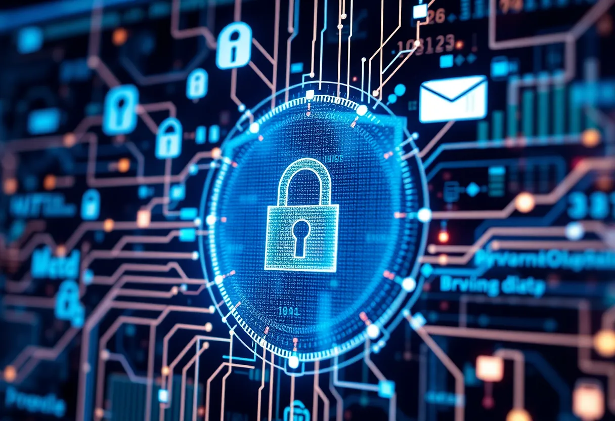 Visual representation of data security and telecommunications