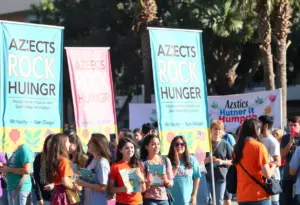 Students participating in Aztecs Rock Hunger campaign event in San Diego.