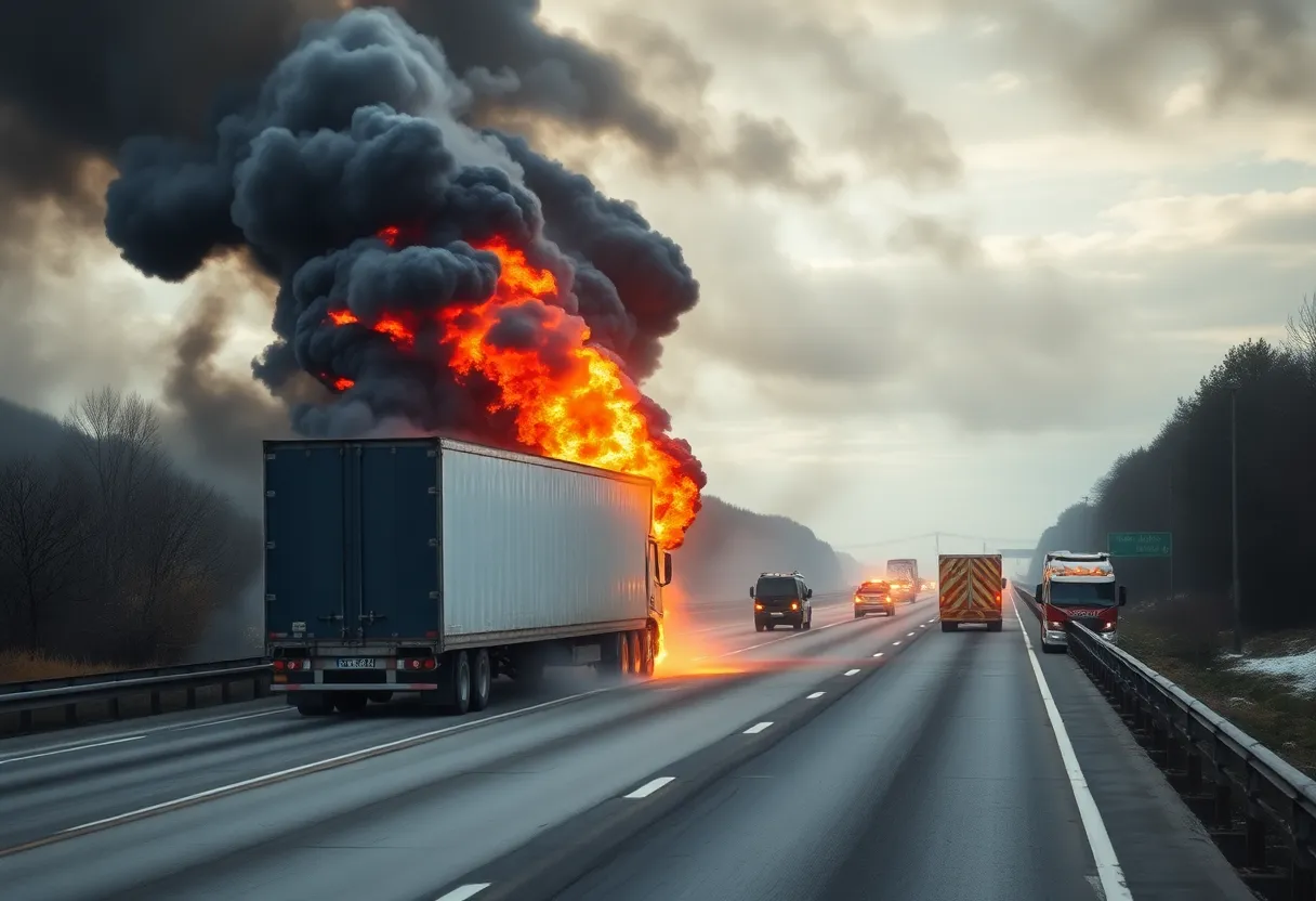 Firefighters responding to a big rig fire on southbound I-5 near Encinitas