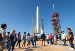Blue Origin NS-37 launch site with a rocket