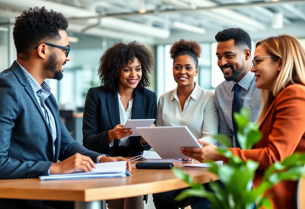 Diverse group of professionals in a business meeting
