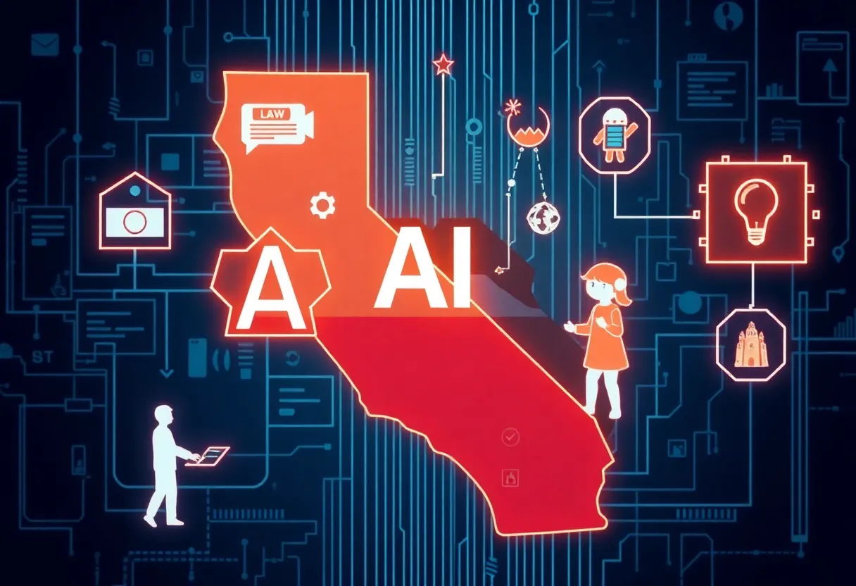 Illustration of California's AI regulation and online safety initiatives