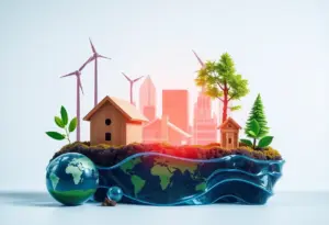 Illustration representing California's climate disclosure laws and corporate responsibility.