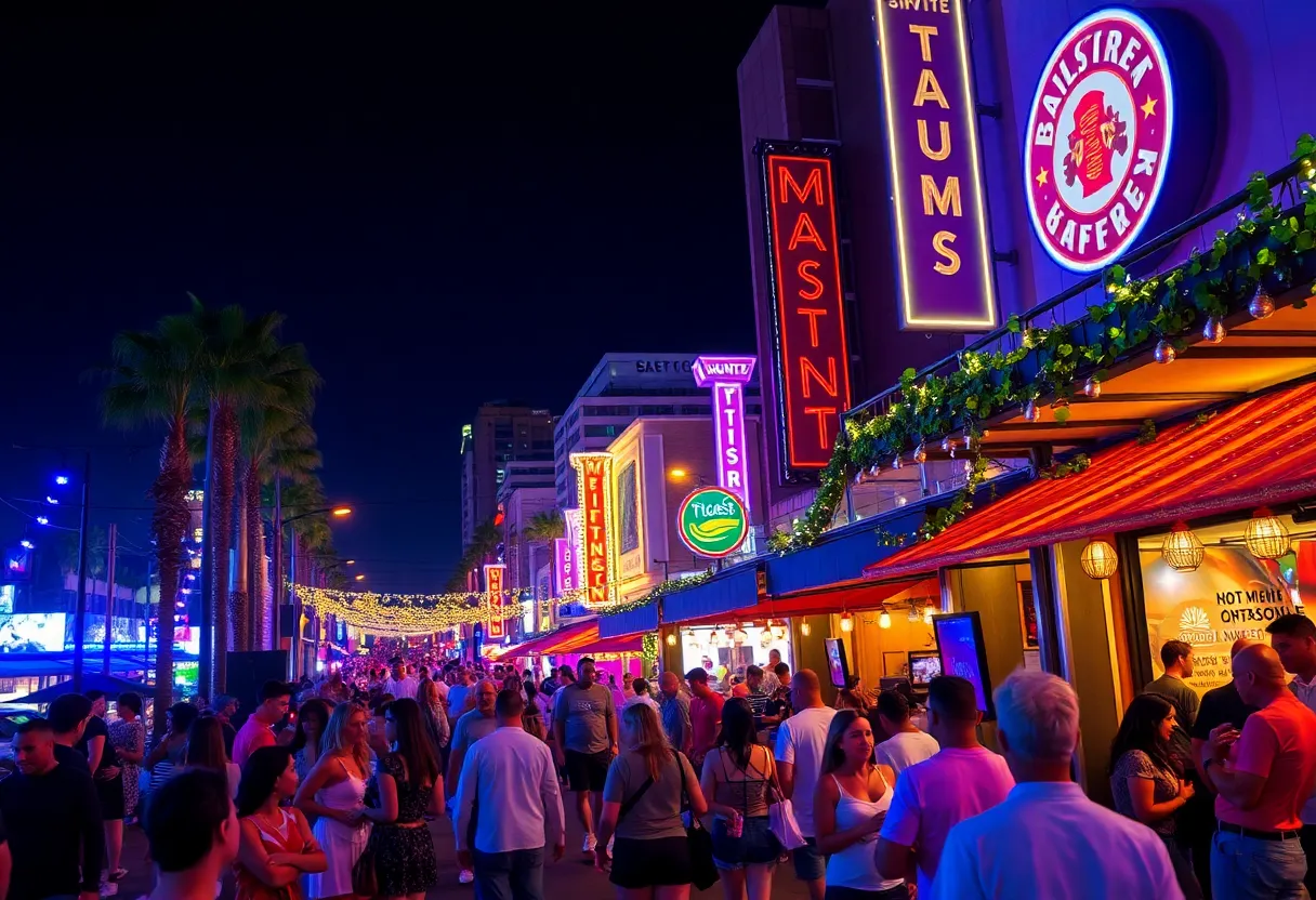 A lively nightlife scene representing California's fun cities