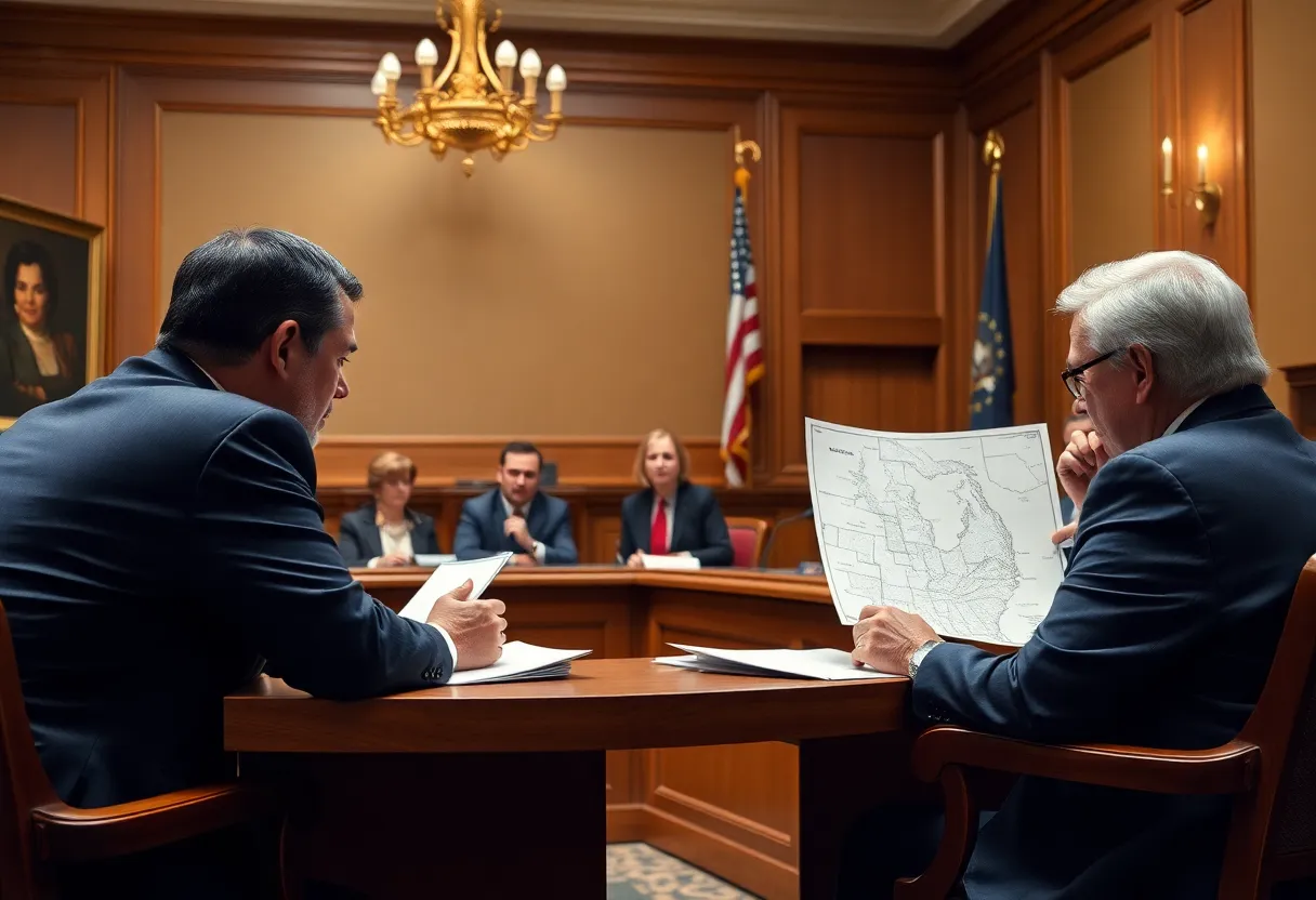 Courtroom scene on California redistricting