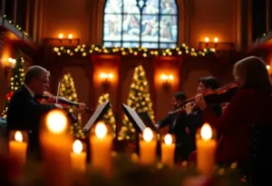 String quartet performing at a Candlelight Christmas concert