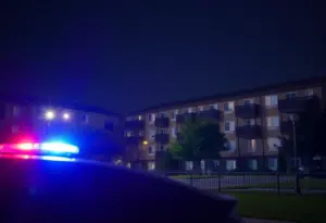 Police lights outside an apartment complex in Chula Vista