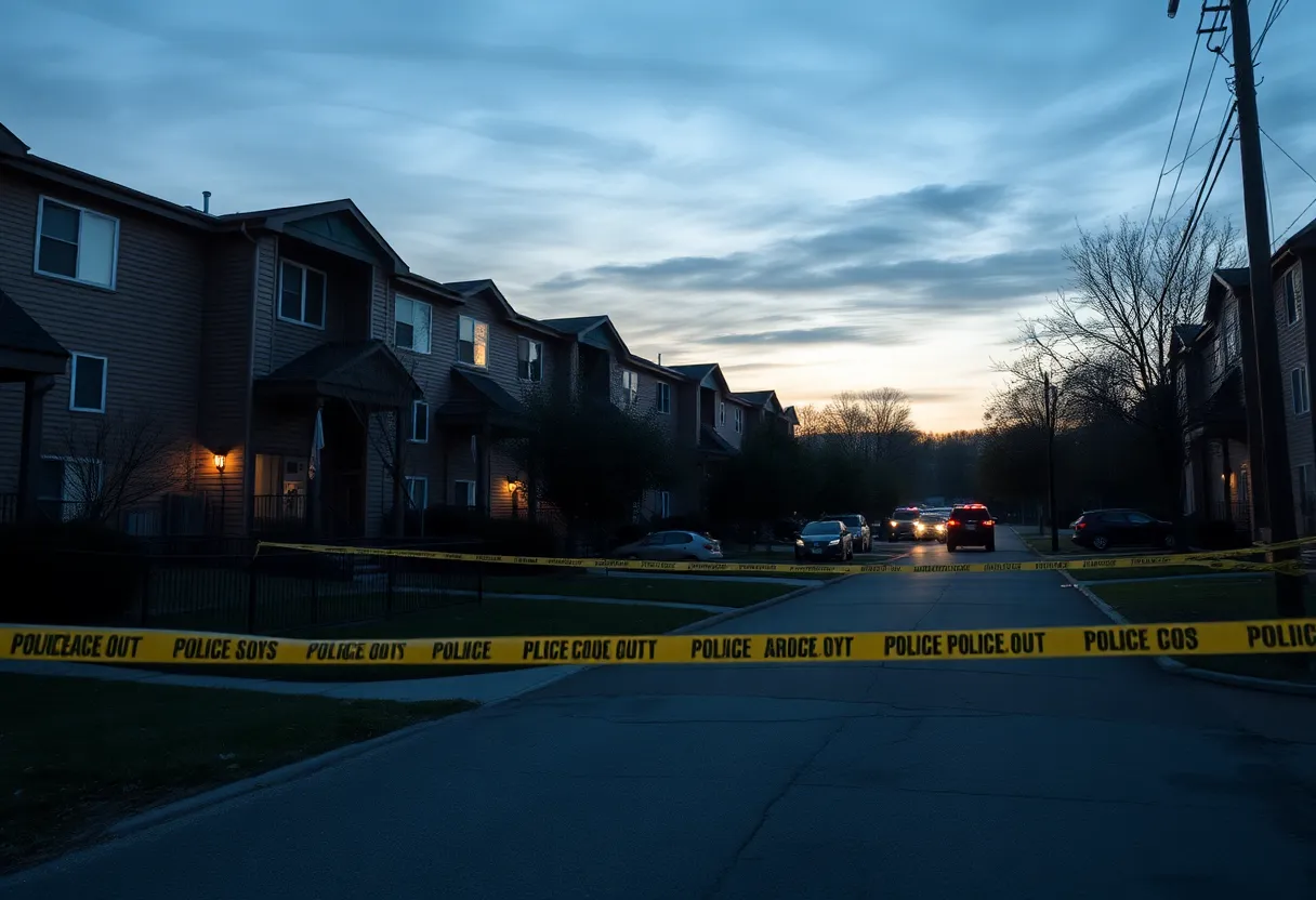 Police tape outside an apartment building in Chula Vista, signifying a recent shooting incident.