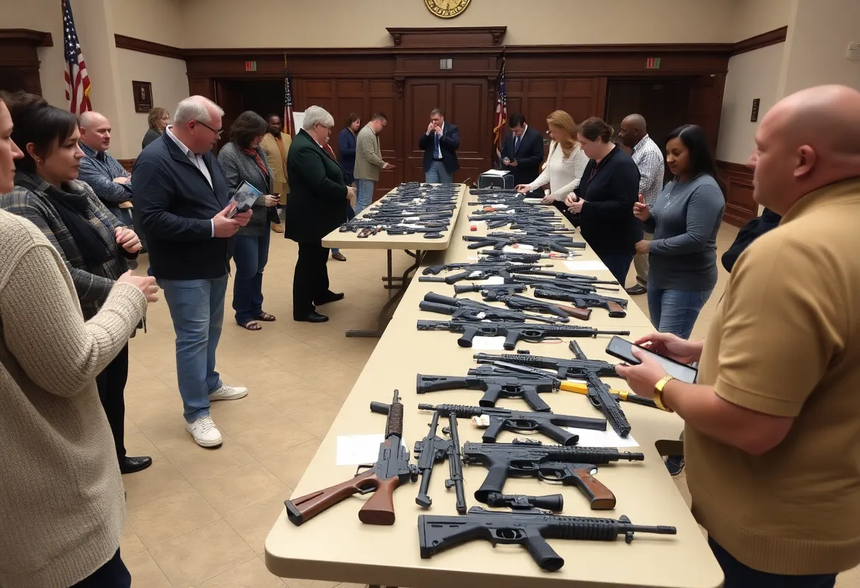 Participants surrendering firearms at a community gun safety event in Chula Vista