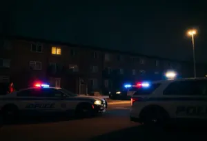 Police cars outside an apartment complex in Chula Vista at night