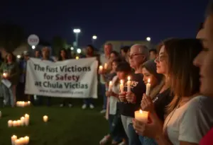 Community members holding candles at a vigil in Chula Vista