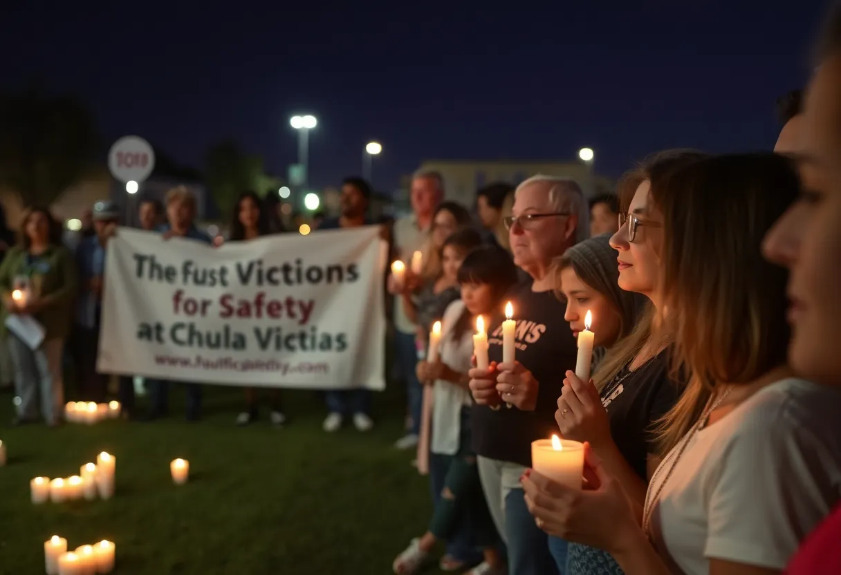 Community members holding candles at a vigil in Chula Vista