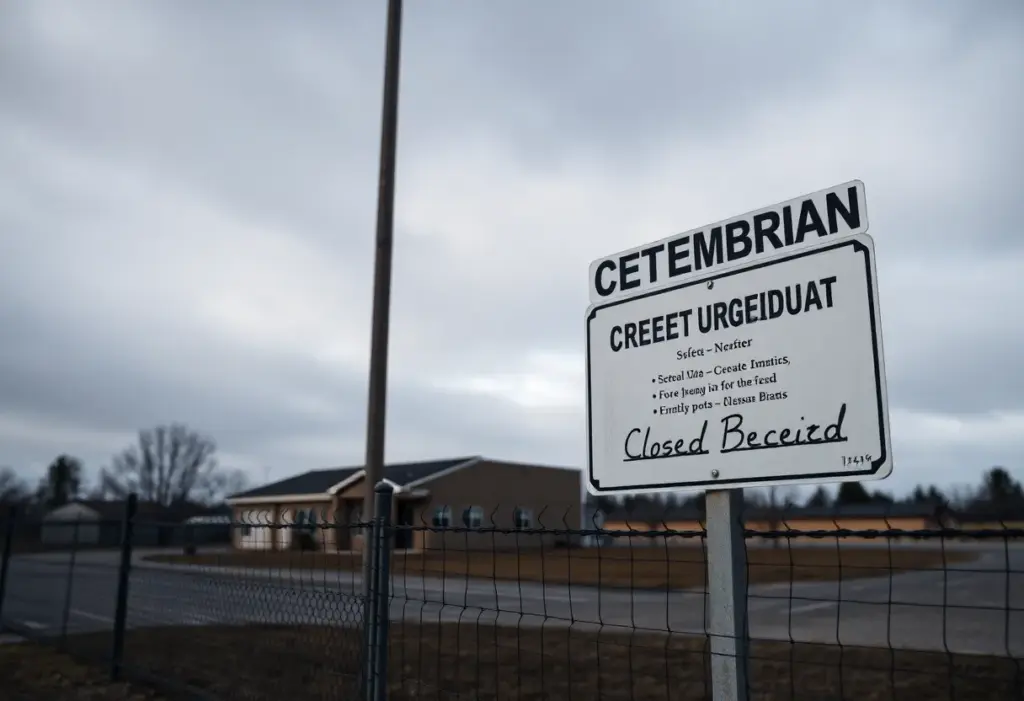 An abandoned pet crematorium sign with overgrown grass