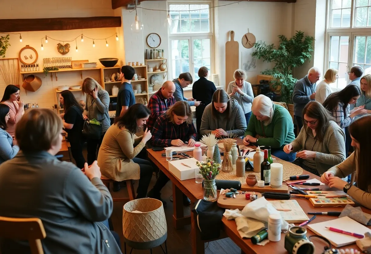 Participants engaged in eco-friendly crafting activities at the Community Craft Night.