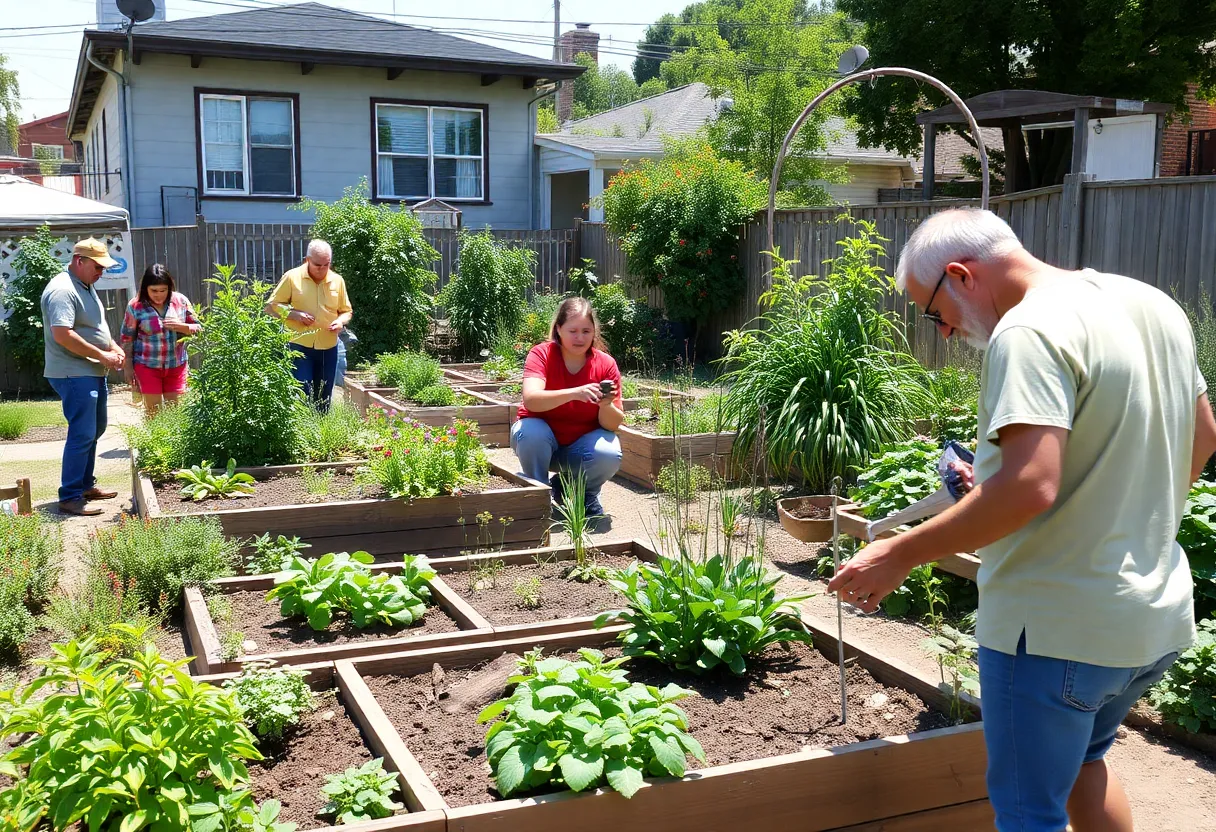 A community garden in San Diego's historic barrios featuring green spaces and residents.