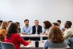 People engaging in a community discussion about mental health and CARE Court program changes.