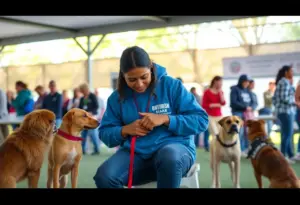 Volunteers providing pet care services to individuals experiencing homelessness