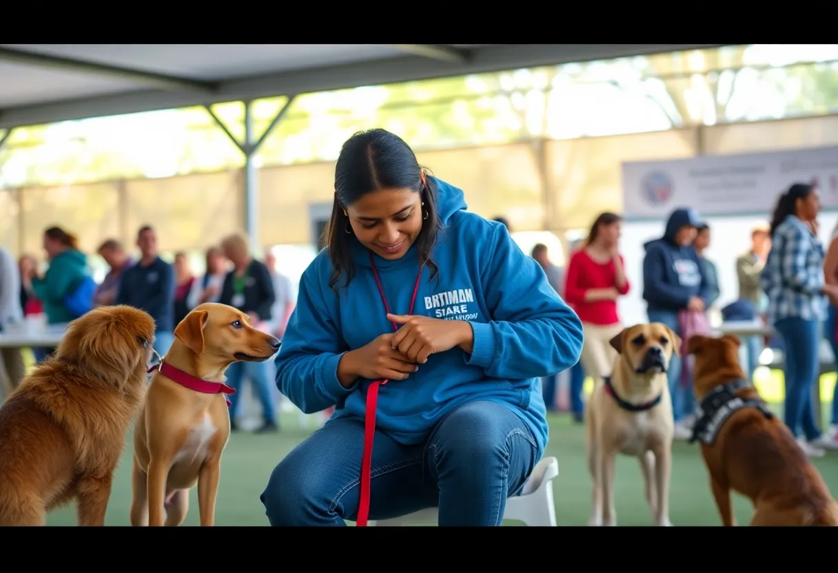 Volunteers providing pet care services to individuals experiencing homelessness