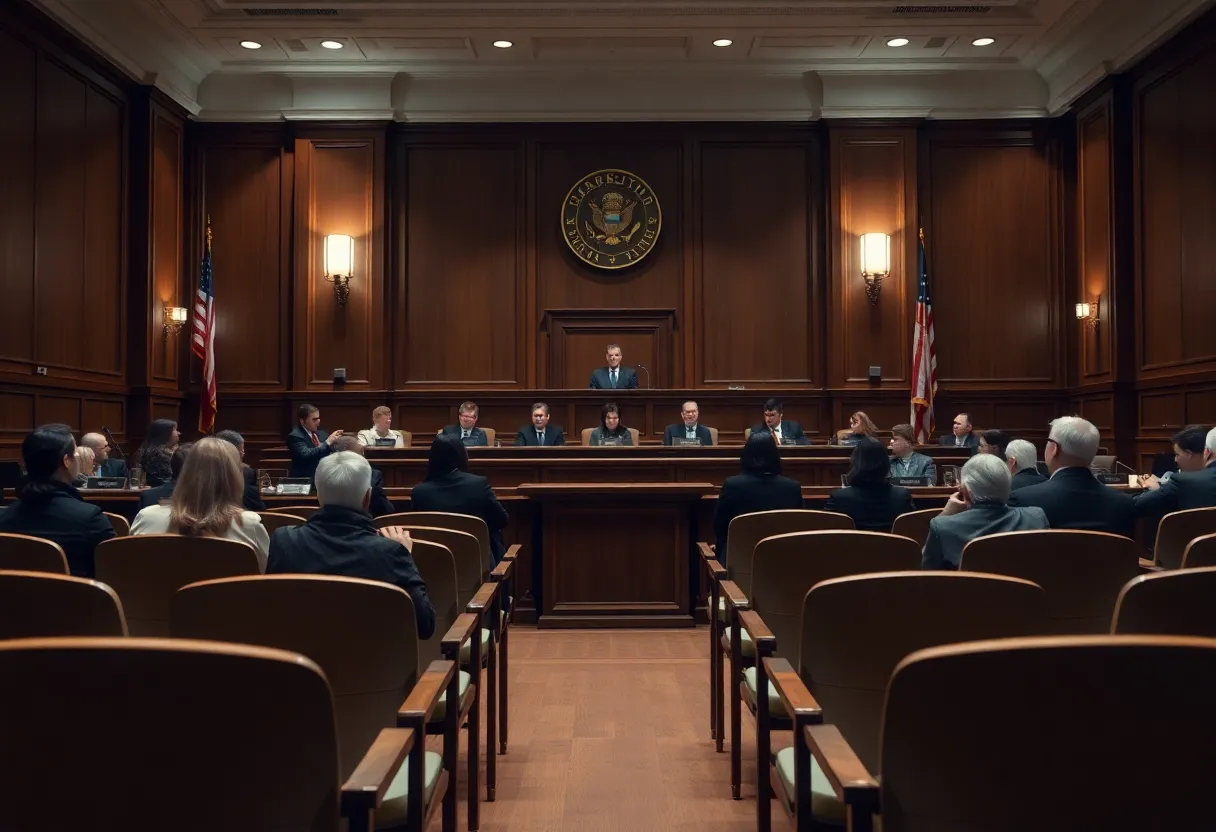 A courtroom scene where justice is being served, highlighting issues of violence against women.