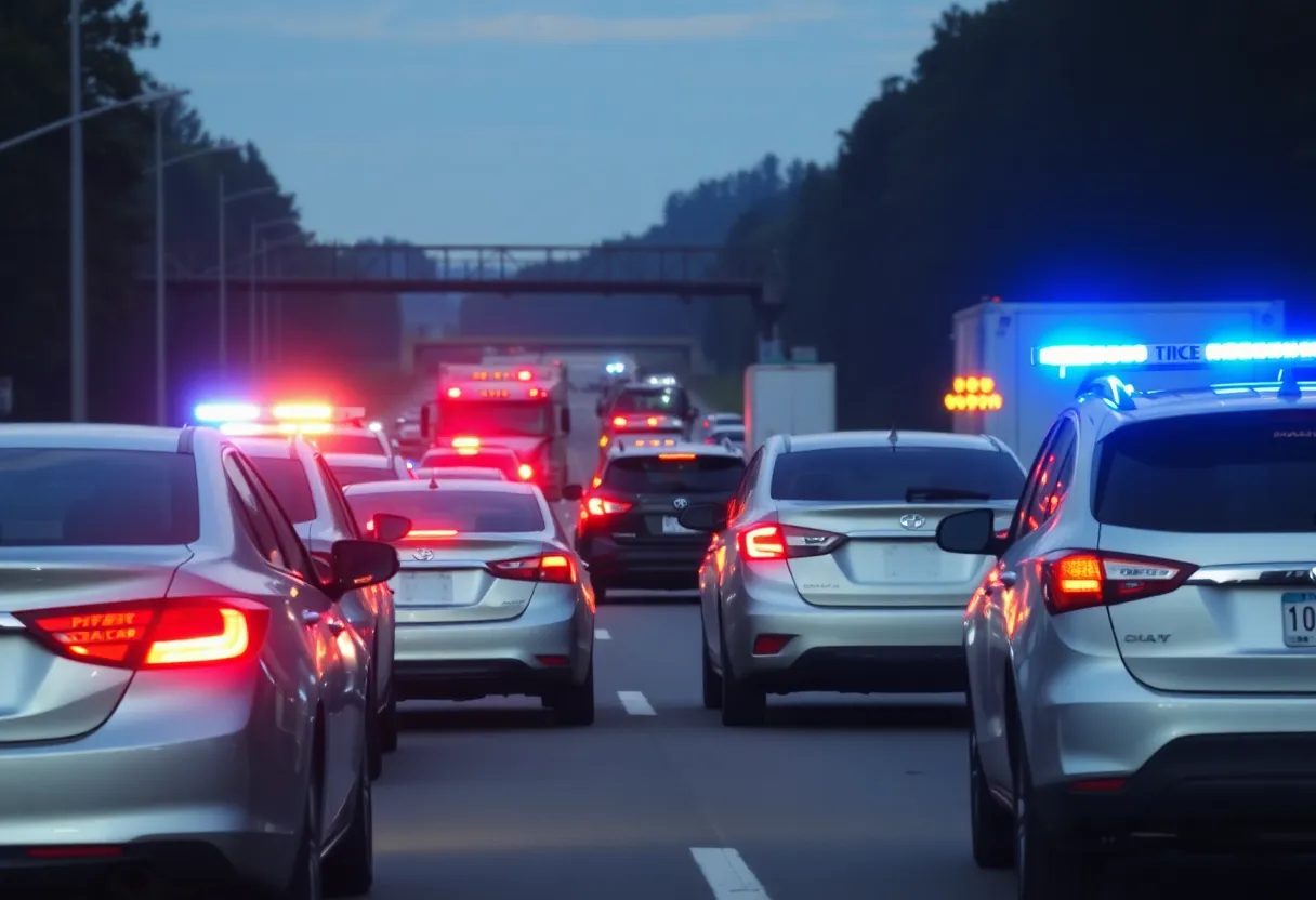 Image of a multi-vehicle crash on State Route 805 with emergency services present.