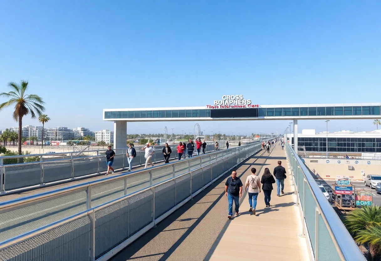 Cross Border Xpress pedestrian bridge connecting to Tijuana International Airport