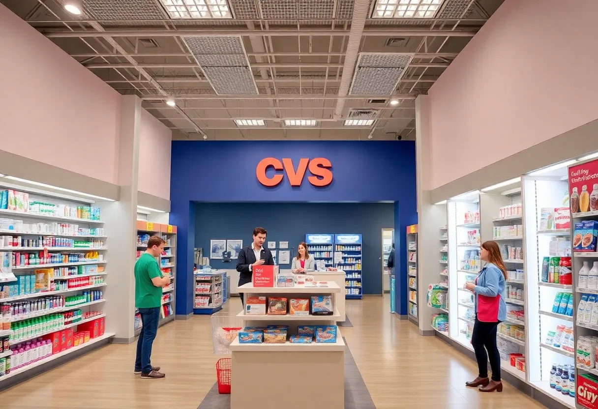 Interior view of a CVS Health pharmacy store with a focus on health products.