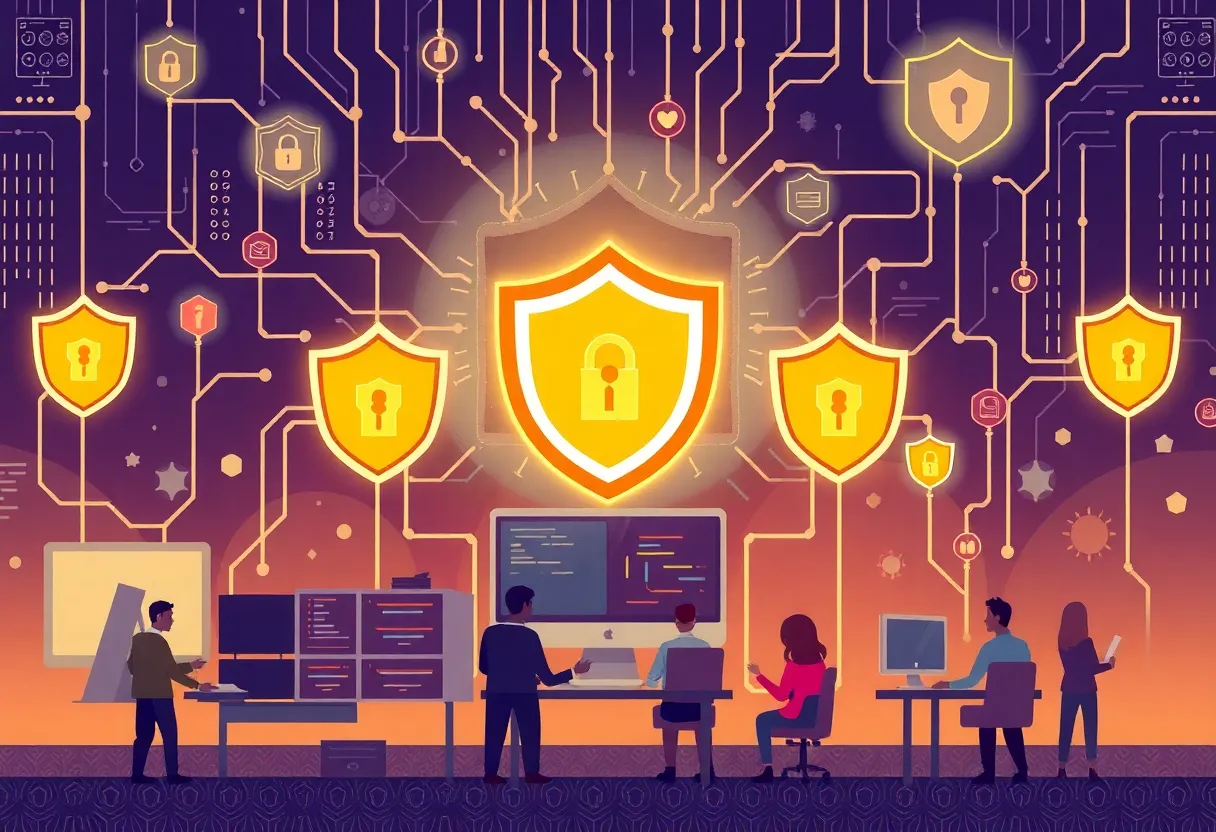 Illustration of community collaboration for cybersecurity.