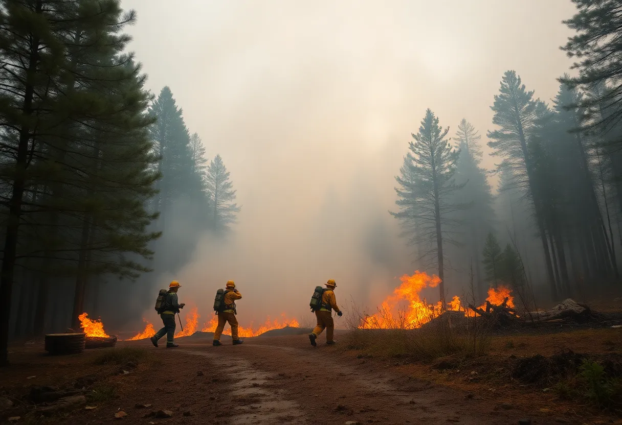 Firefighters working to contain the Daley Fire in rain-affected San Diego County.