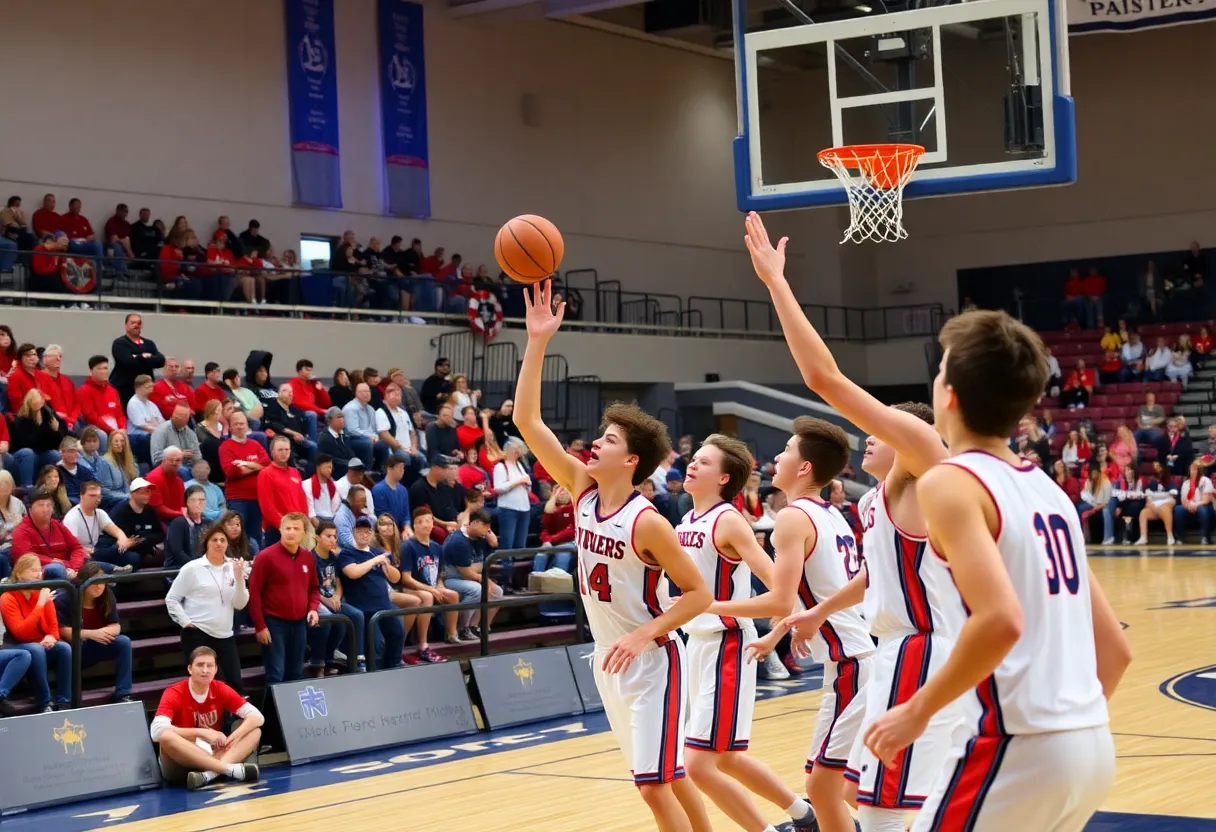 DeMatha Catholic High School basketball team in action against Torrey Pines High School.