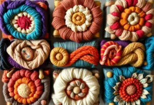Fiber art piece by Denja Harris featuring vibrant yarn patterns.