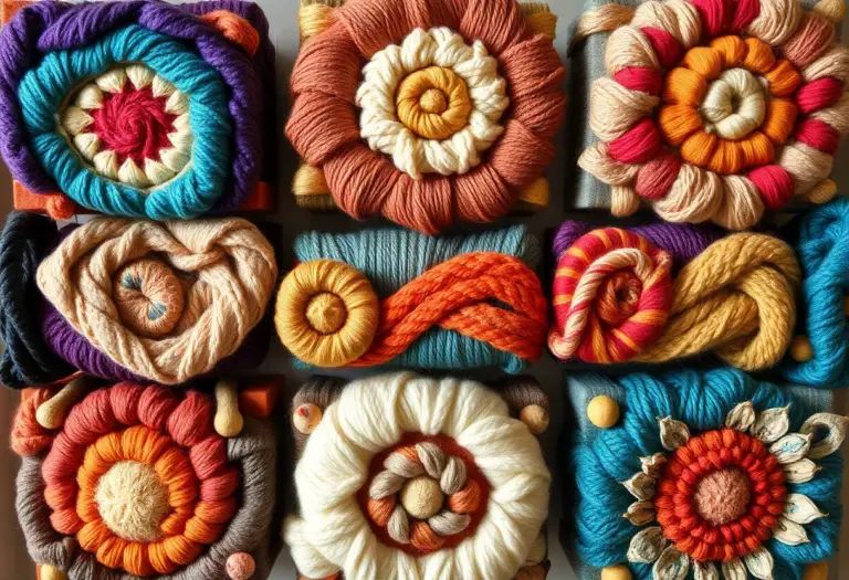 Fiber art piece by Denja Harris featuring vibrant yarn patterns.