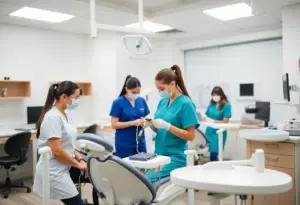 Students participating in a dental assistant training program in San Diego.
